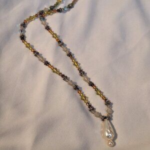 Vintage Bicone Crystal and Faux Baroque Pearl Necklace